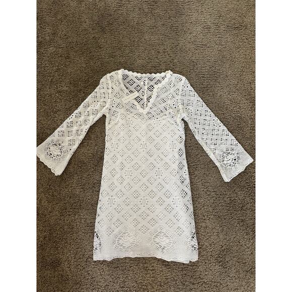 Trina Turk White Crochet V Neck Sheath Dress Sz 6 Beautiful Detail - New - Picture 1 of 4